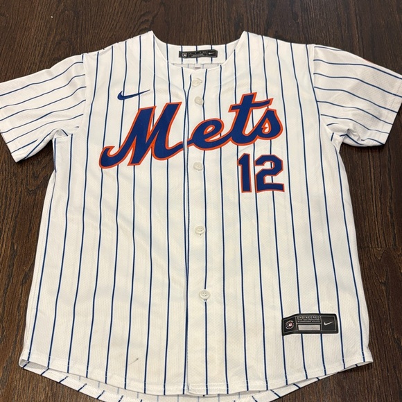 Nike Boy’s White and Blue Mets Lindor Jersey Size Medium - Picture 1 of 7